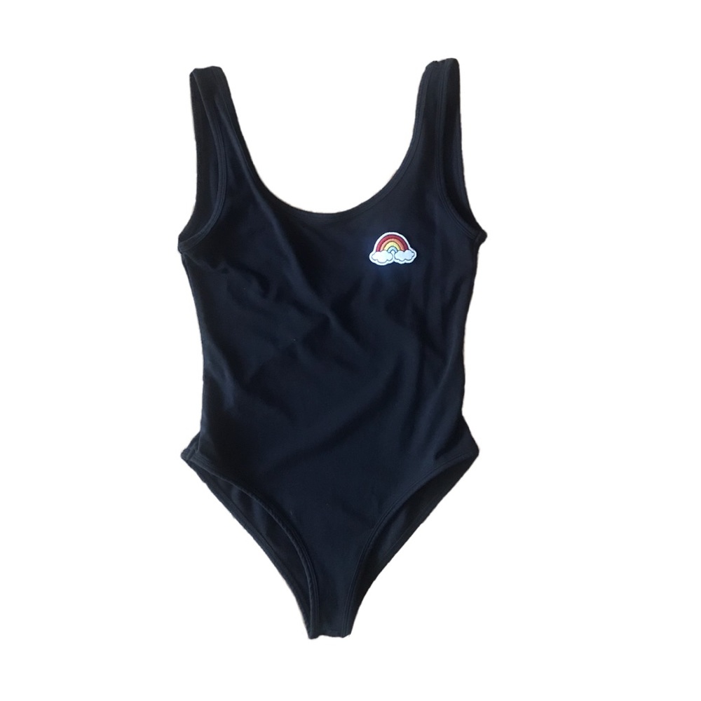 Forever 21 Black Bodysuit W/ Rainbow Icon